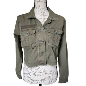 Aeropostale Ladies Olive Green Cropped Raw Hem Button Down Jacket - Size XS
